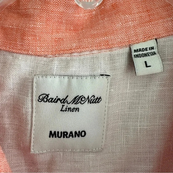 Baird McNutt Linen Short Sleeve Button Down Peach Sz Large Classic Breezy Beach - Picture 3 of 12